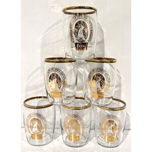 Vintage Coors Beer Barrel Gold Rim Small 5 oz Chaser Tasting Glasses Set of 6